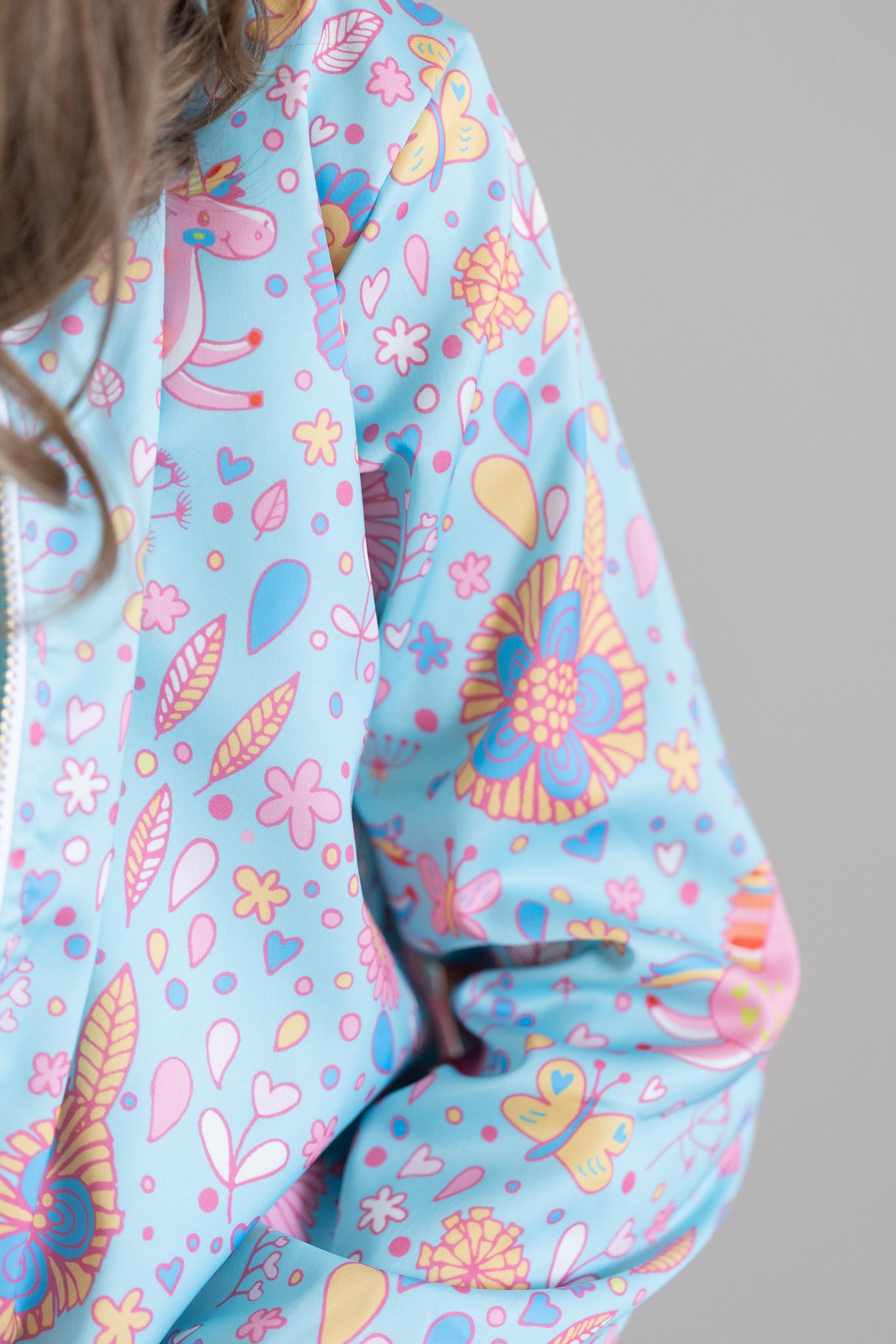 SALE Blue Retro Unicorns Satin Jacket - Aaria Tees Aaria Tees