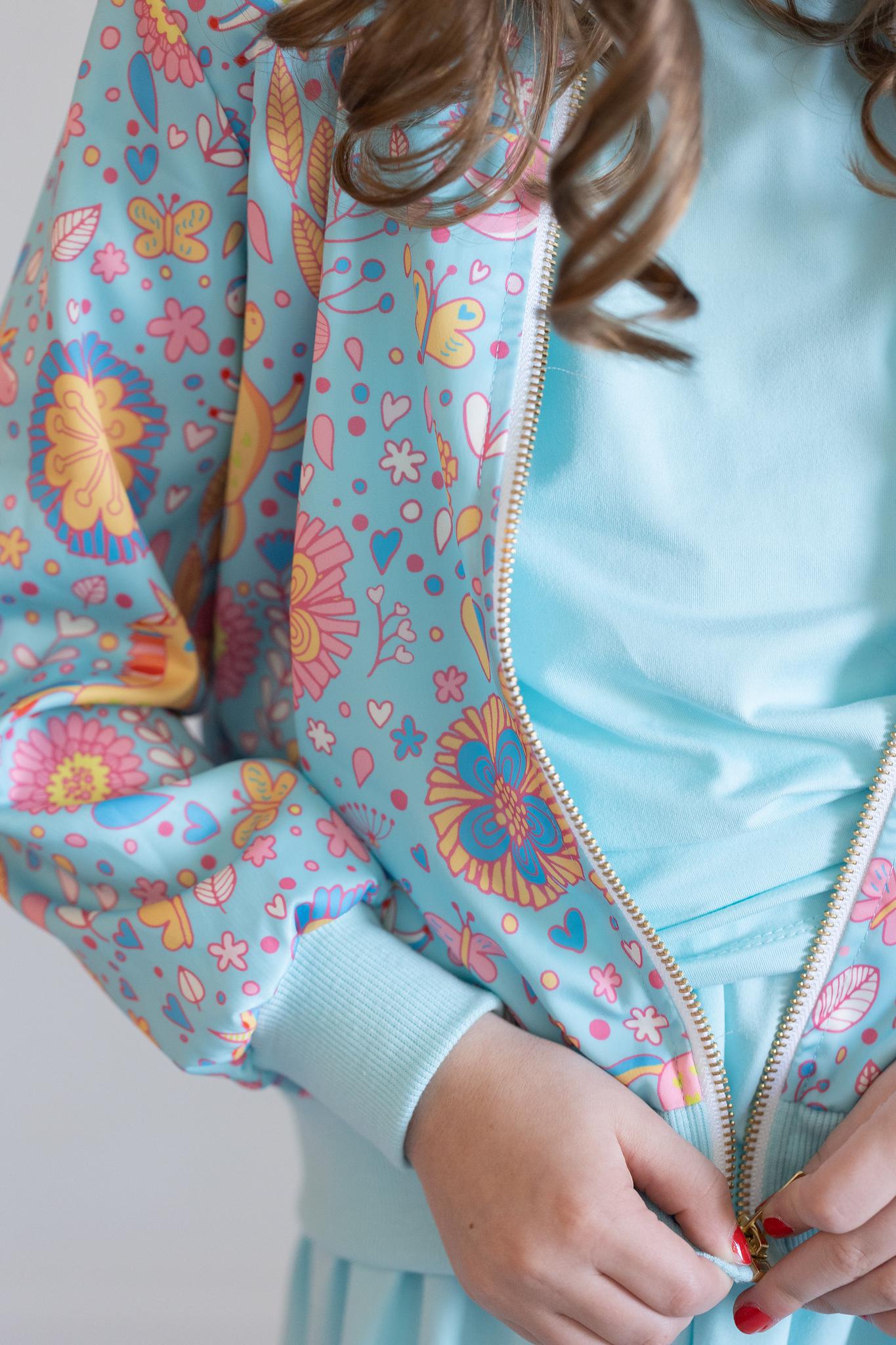 SALE Blue Retro Unicorns Satin Jacket - Aaria Tees Aaria Tees