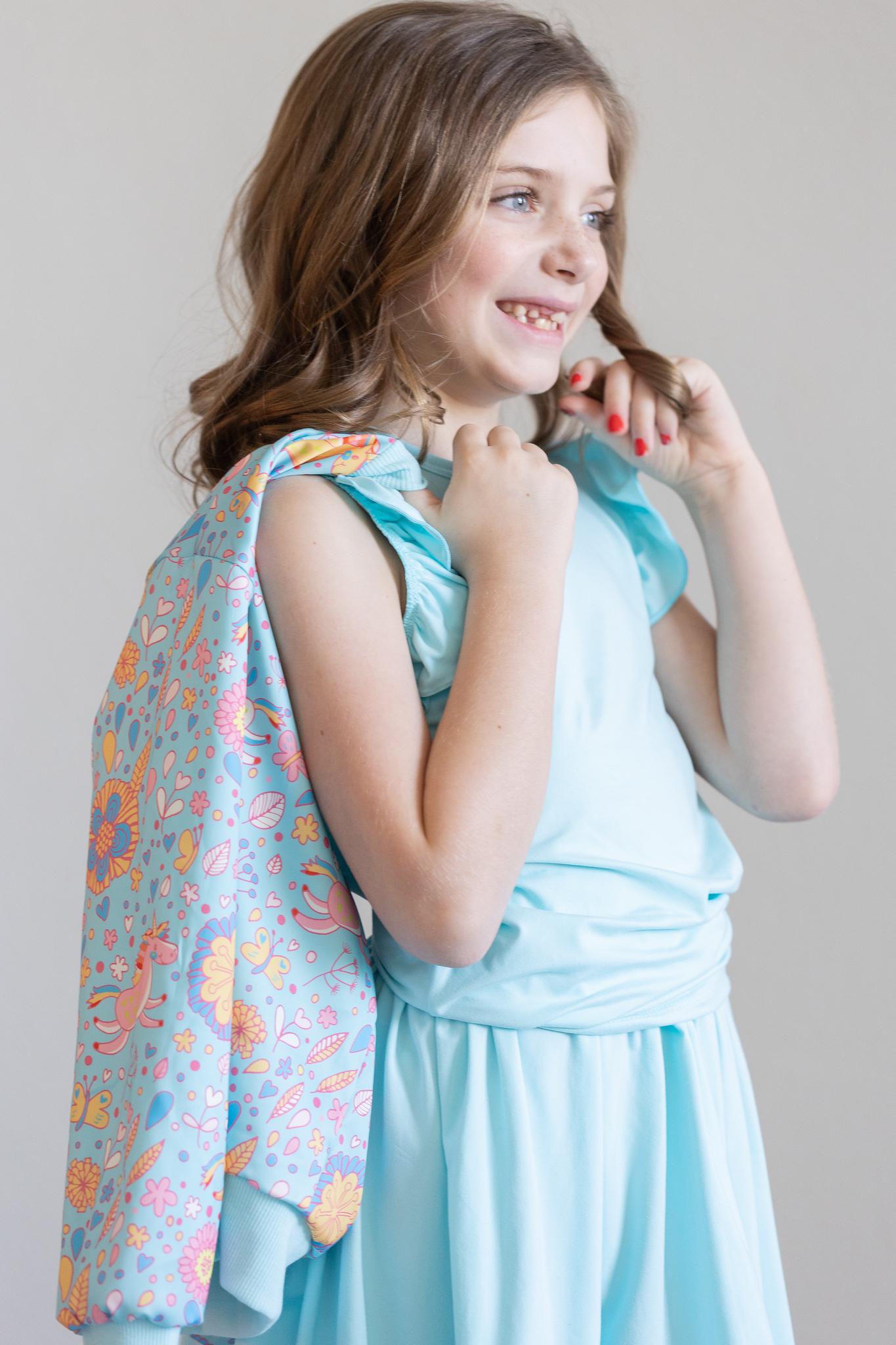 SALE Blue Retro Unicorns Satin Jacket - Aaria Tees Aaria Tees