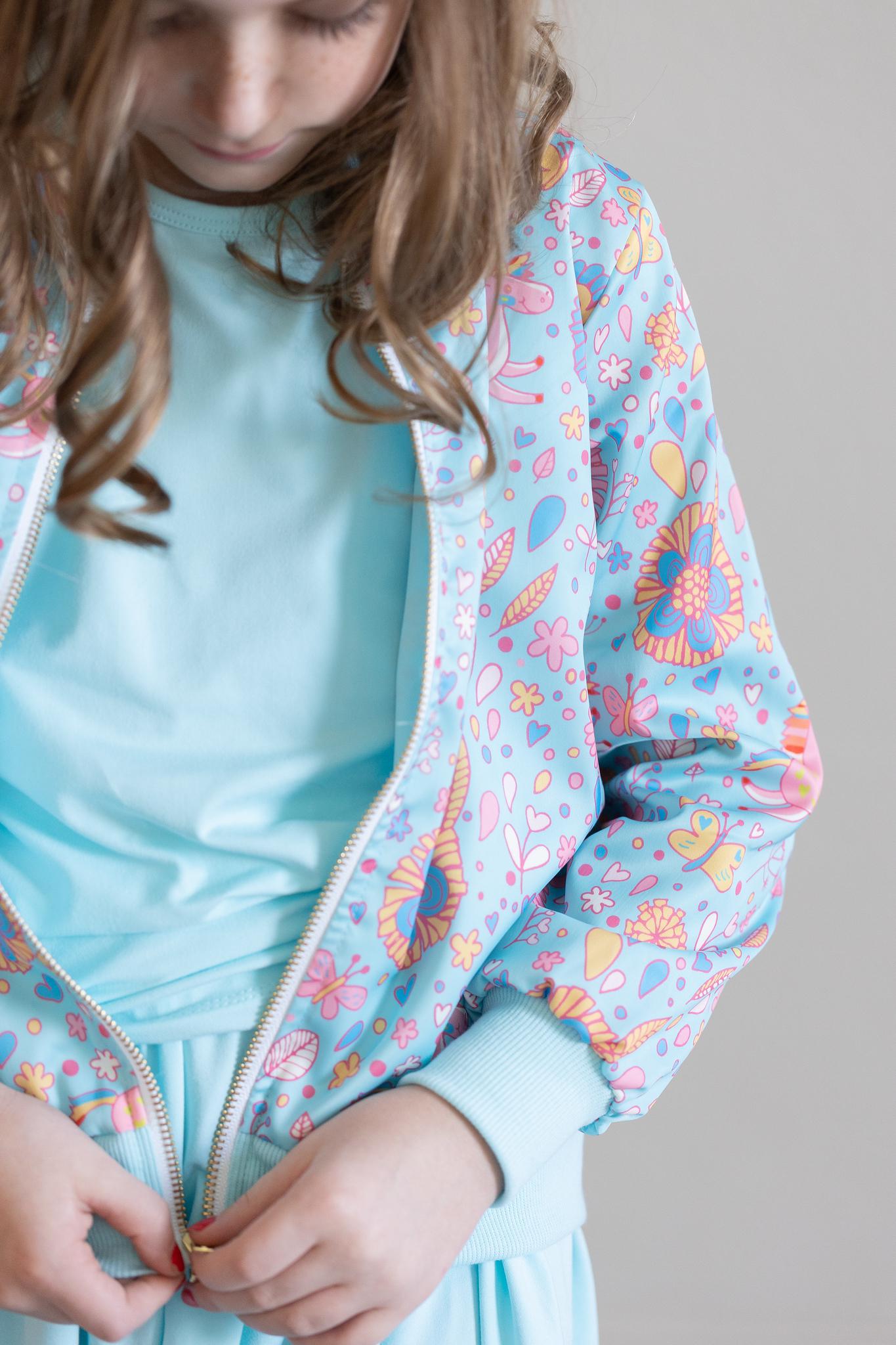 SALE Blue Retro Unicorns Satin Jacket - Aaria Tees Aaria Tees