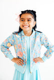 SALE Blue Retro Unicorns Satin Jacket - Aaria Tees Aaria Tees
