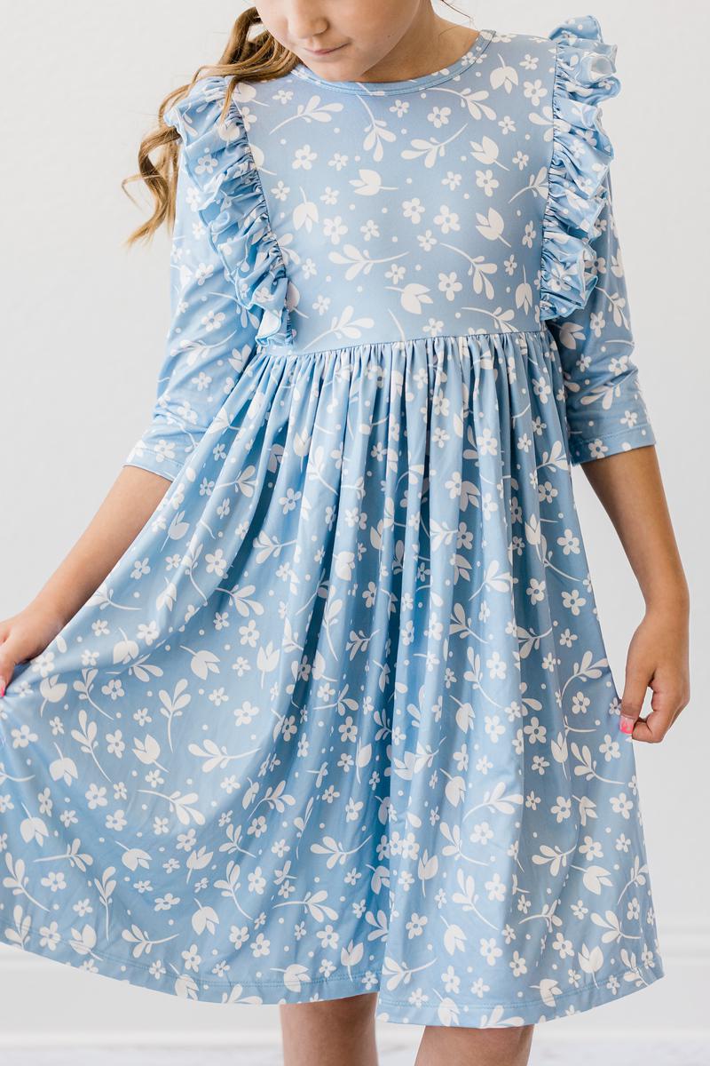 Bluebell 3/4 Sleeve Ruffle Twirl Dress - Aaria Tees Aaria Tees