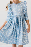 Bluebell 3/4 Sleeve Ruffle Twirl Dress - Aaria Tees Aaria Tees