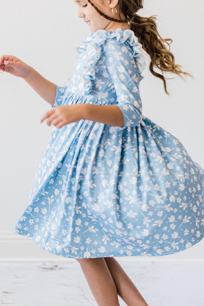 Bluebell 3/4 Sleeve Ruffle Twirl Dress - Aaria Tees Aaria Tees