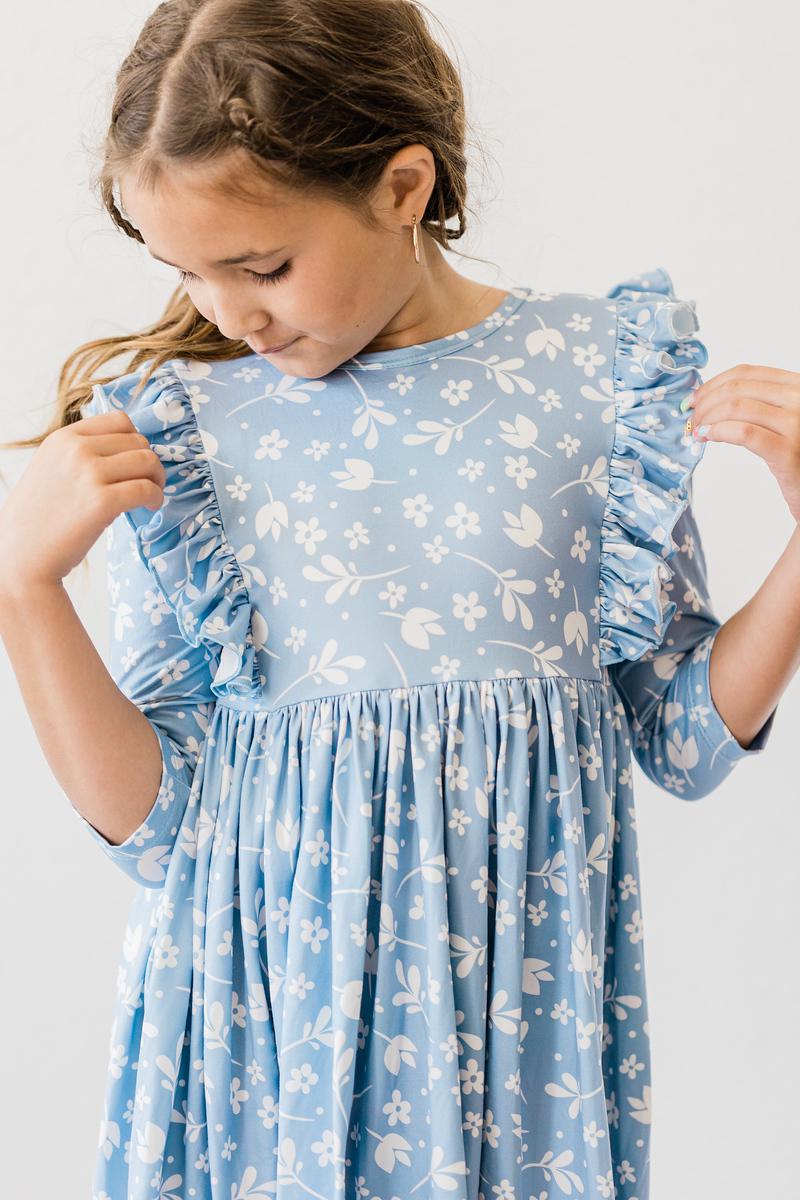 Bluebell 3/4 Sleeve Ruffle Twirl Dress - Aaria Tees Aaria Tees