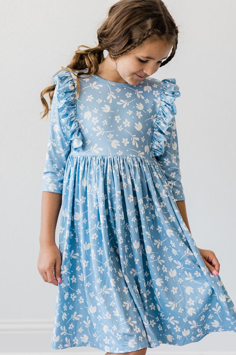 Bluebell 3/4 Sleeve Ruffle Twirl Dress - Aaria Tees Aaria Tees