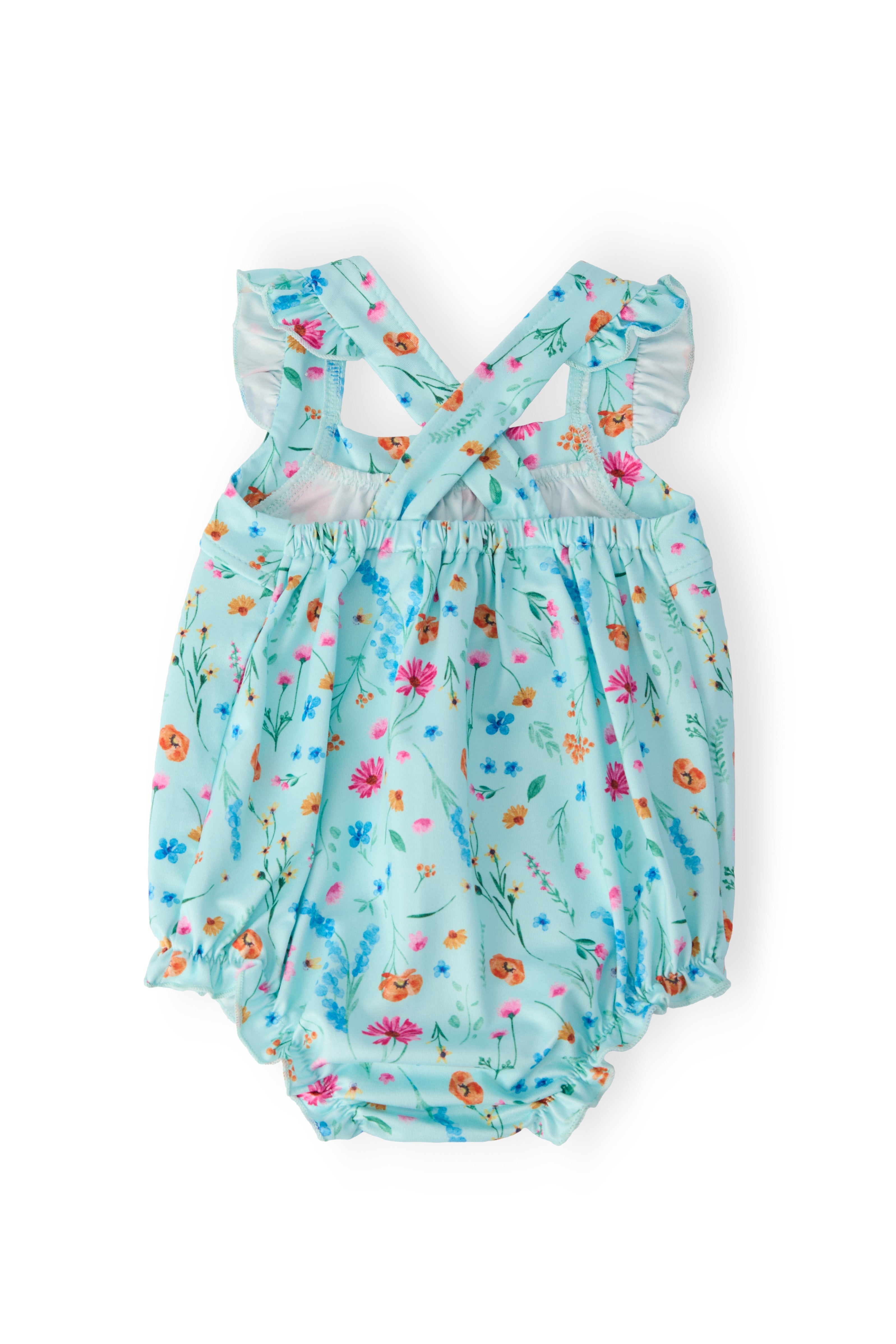 Bluebell Breeze Ruffle Cross Back Romper - Aaria Tees Aaria Tees