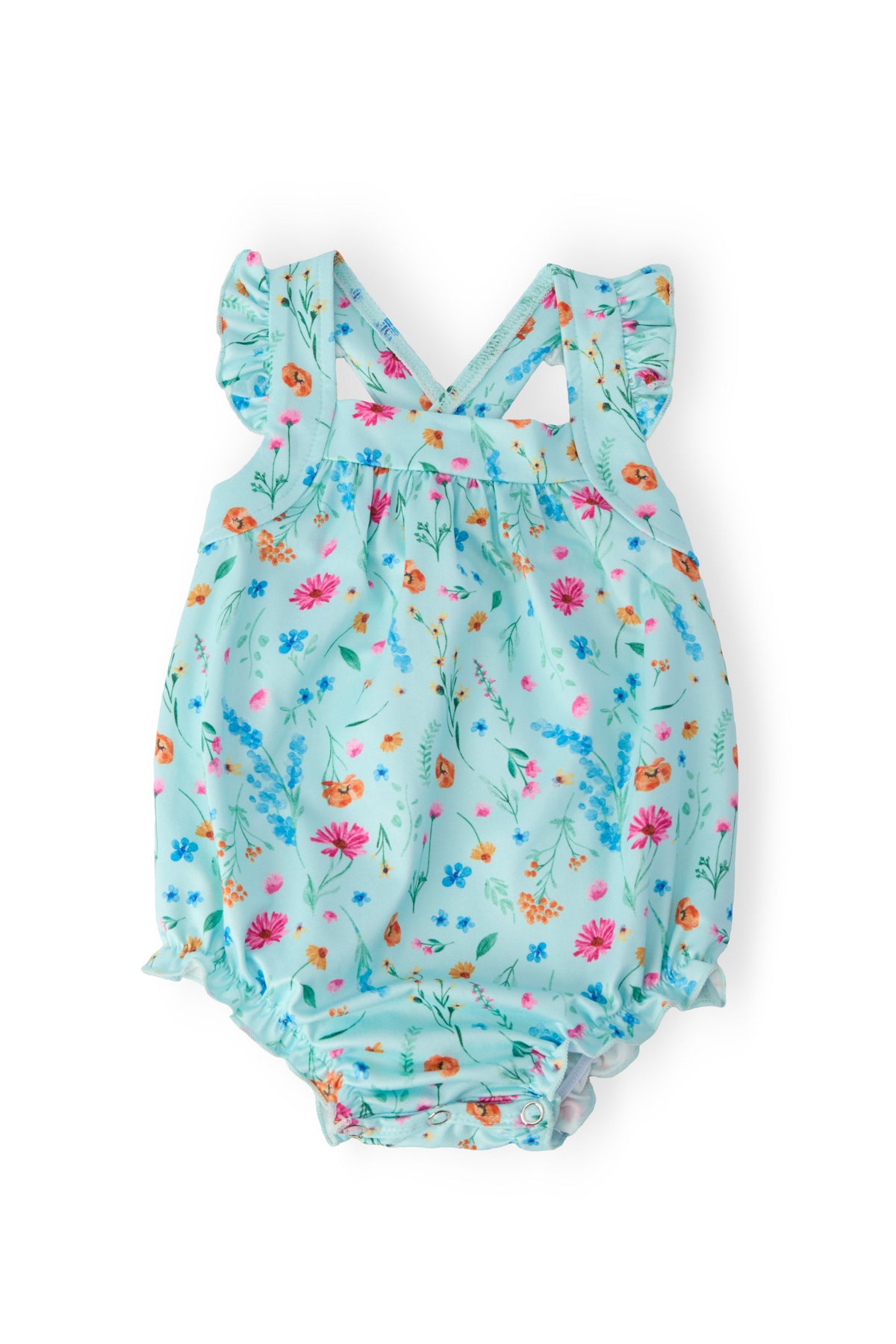 Bluebell Breeze Ruffle Cross Back Romper - Aaria Tees