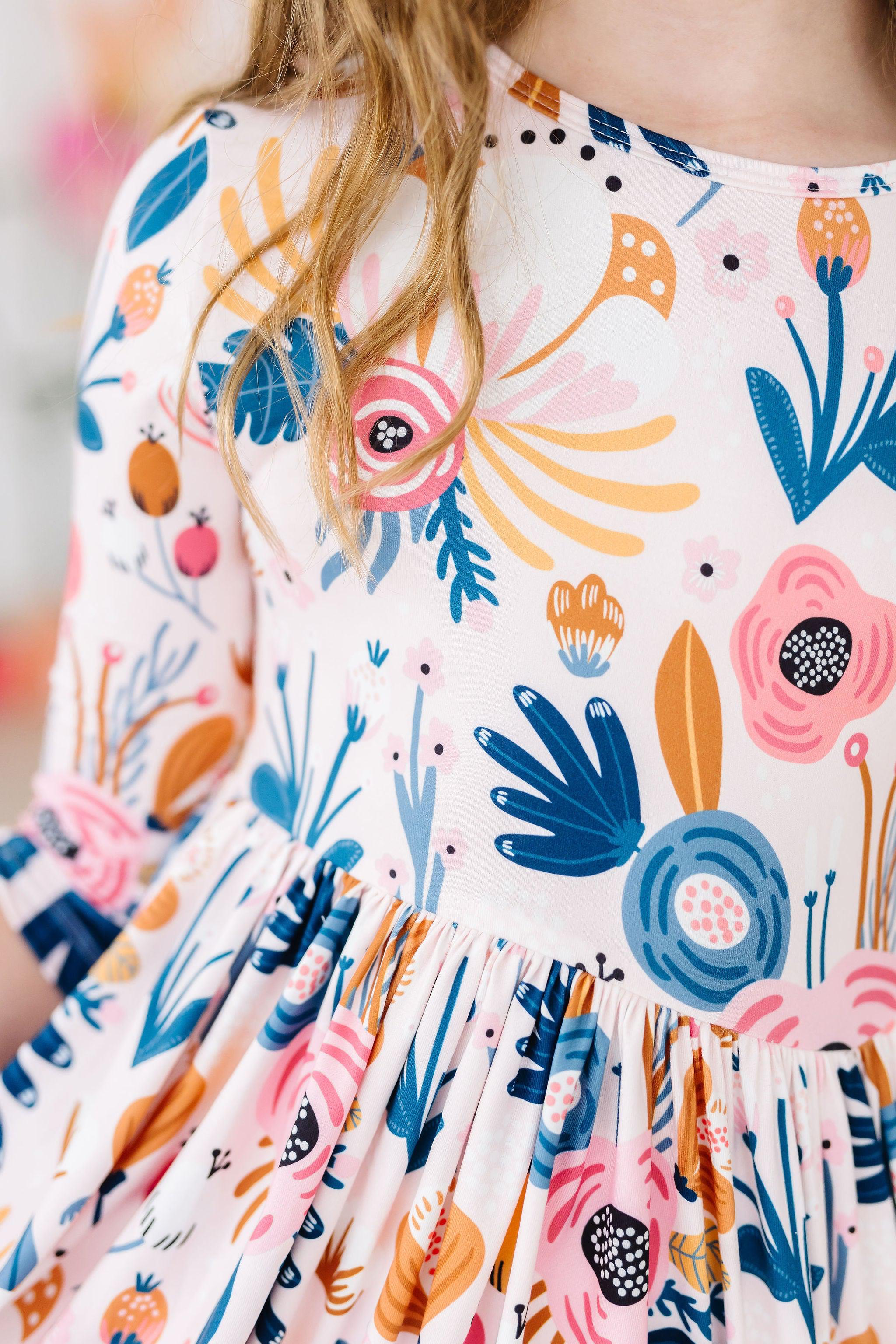 Blush Peony 3/4 Sleeve Pocket Twirl Dress - Aaria Tees Aaria Tees