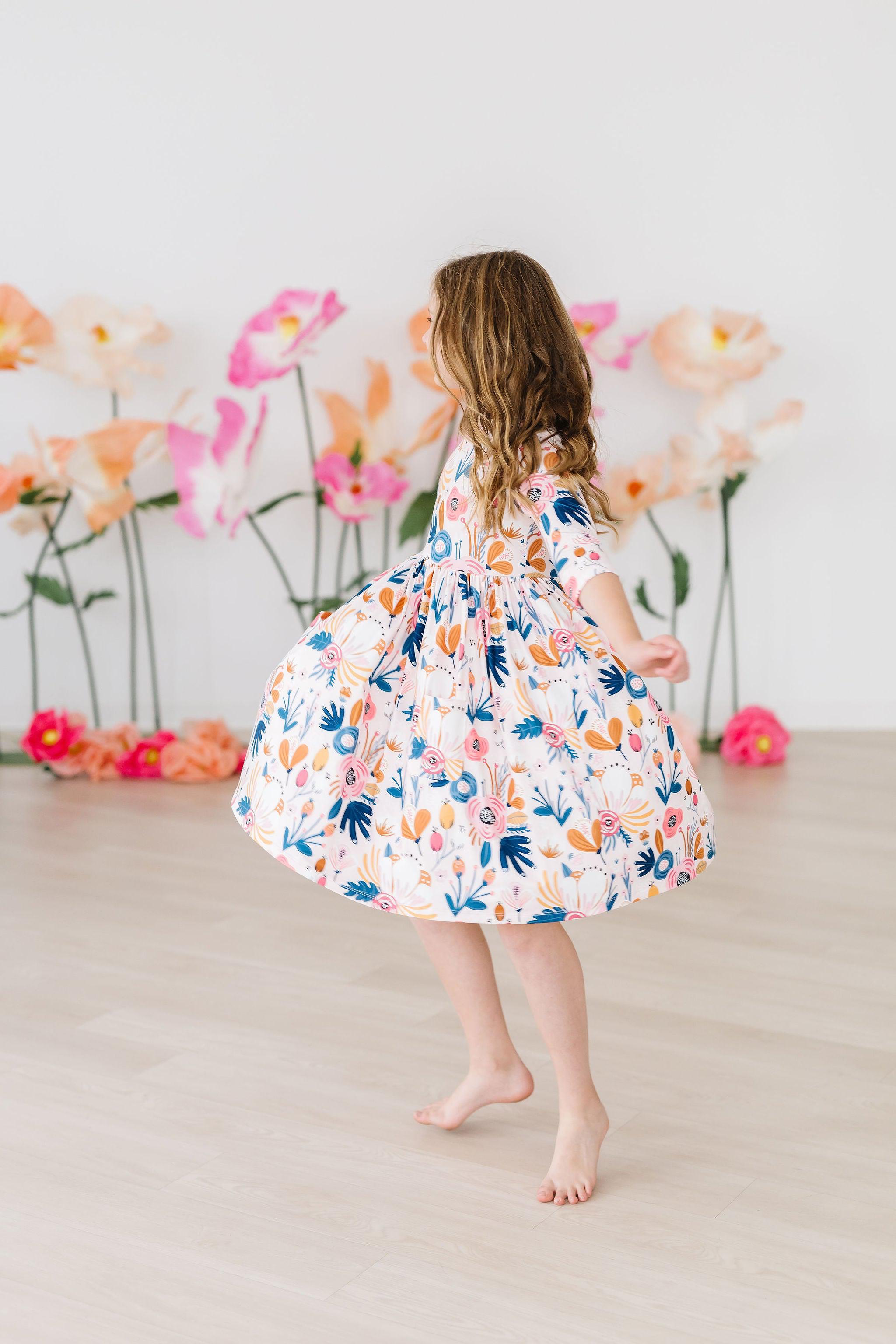 Blush Peony 3/4 Sleeve Pocket Twirl Dress - Aaria Tees Aaria Tees