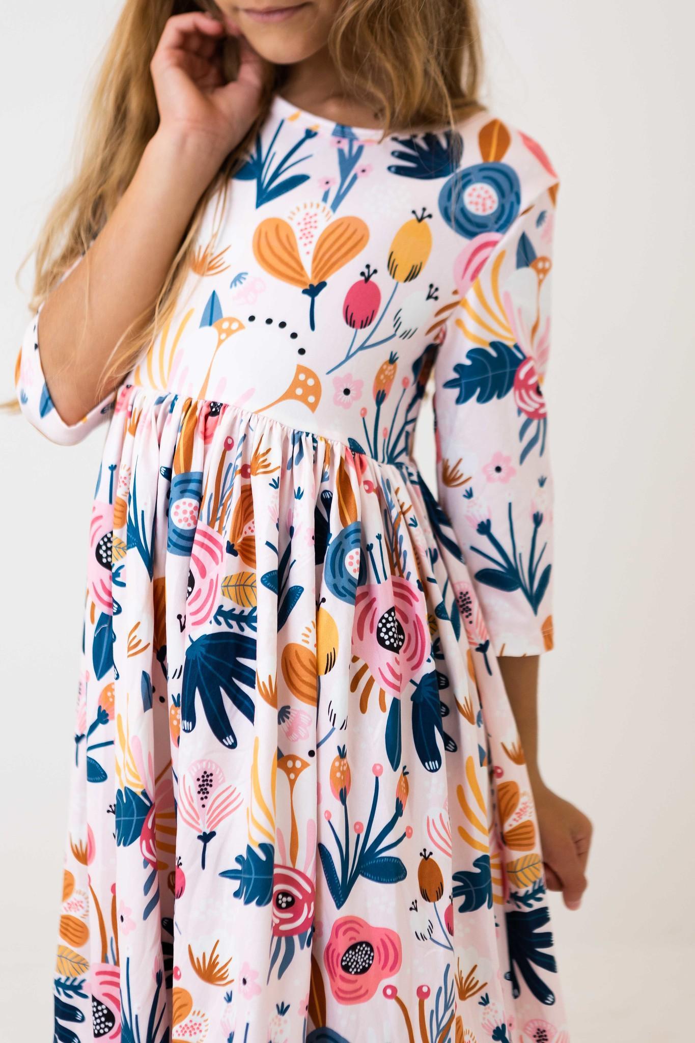Blush Peony 3/4 Sleeve Pocket Twirl Dress - Aaria Tees Aaria Tees
