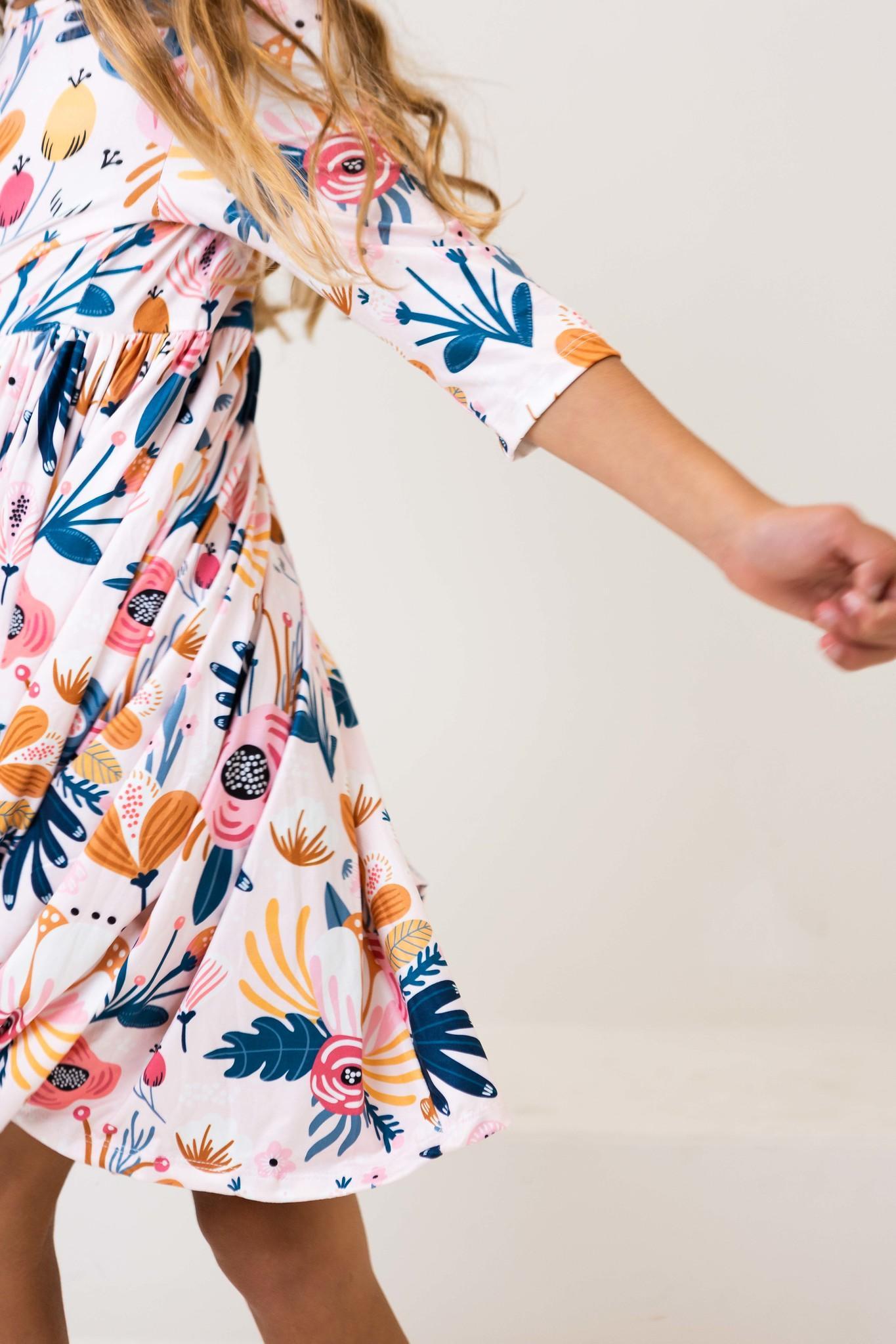 Blush Peony 3/4 Sleeve Pocket Twirl Dress - Aaria Tees Aaria Tees