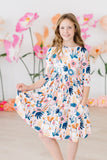 Blush Peony 3/4 Sleeve Pocket Twirl Dress - Aaria Tees Aaria Tees