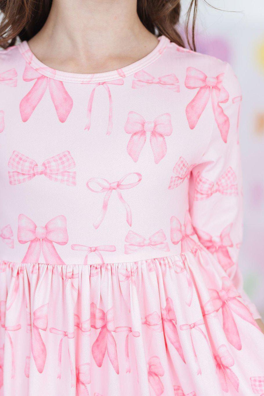 Blushing Bows 3/4 Sleeve Pocket Twirl Dress - Aaria Tees Aaria Tees