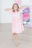 Blushing Bows 3/4 Sleeve Pocket Twirl Dress - Aaria Tees Aaria Tees
