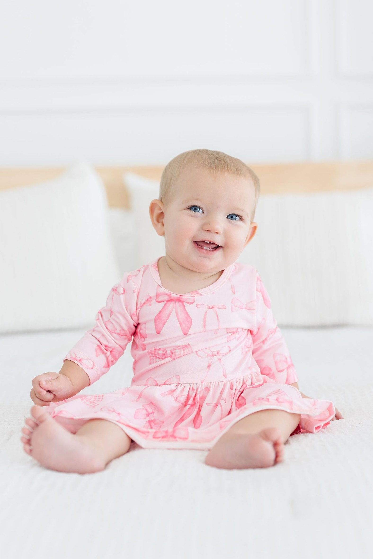 Blushing Bows 3/4 Sleeve Twirl Bodysuit - Aaria Tees Aaria Tees