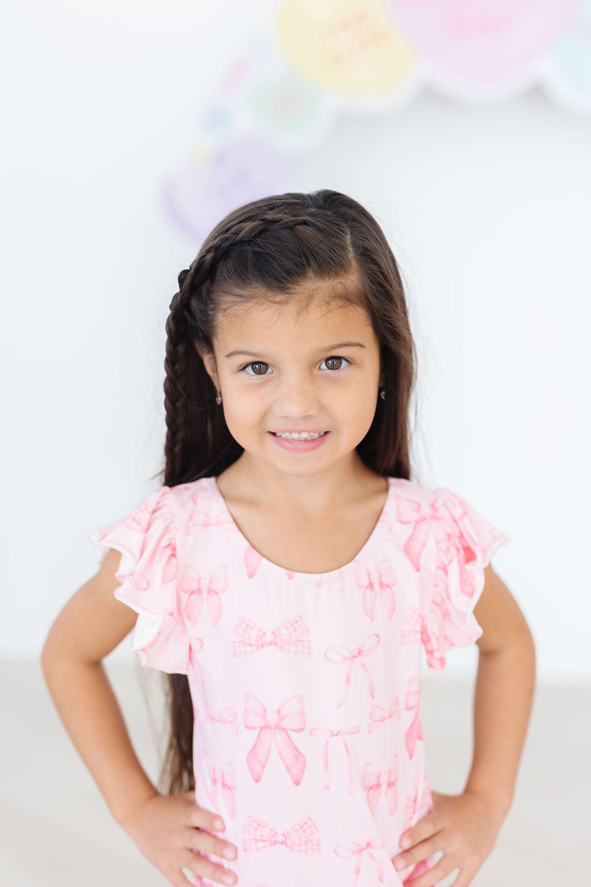 Blushing Bows S/S Flutter Sleeve Leotard - Aaria Tees Aaria Tees