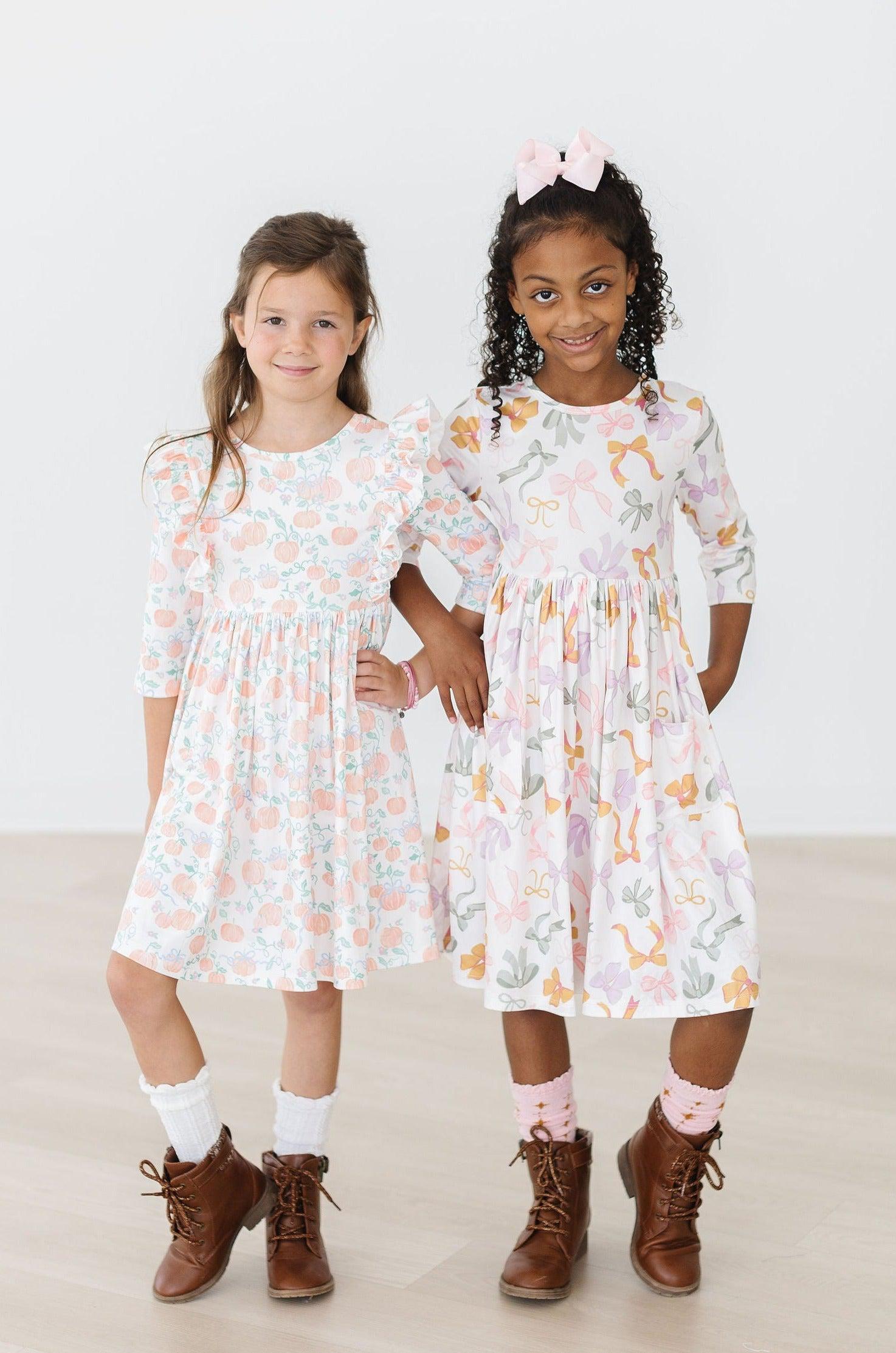 Boho Bows 3/4 Sleeve Pocket Twirl Dress - Aaria Tees Aaria Tees