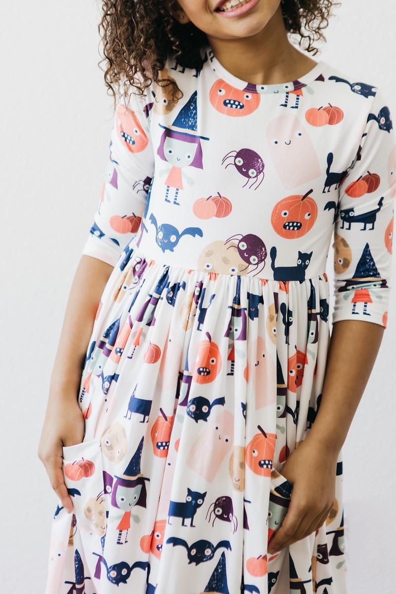 Boo Crew 3/4 Sleeve Pocket Twirl Dress - Aaria Tees Aaria Tees