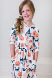 Boo Crew 3/4 Sleeve Pocket Twirl Dress - Aaria Tees Aaria Tees