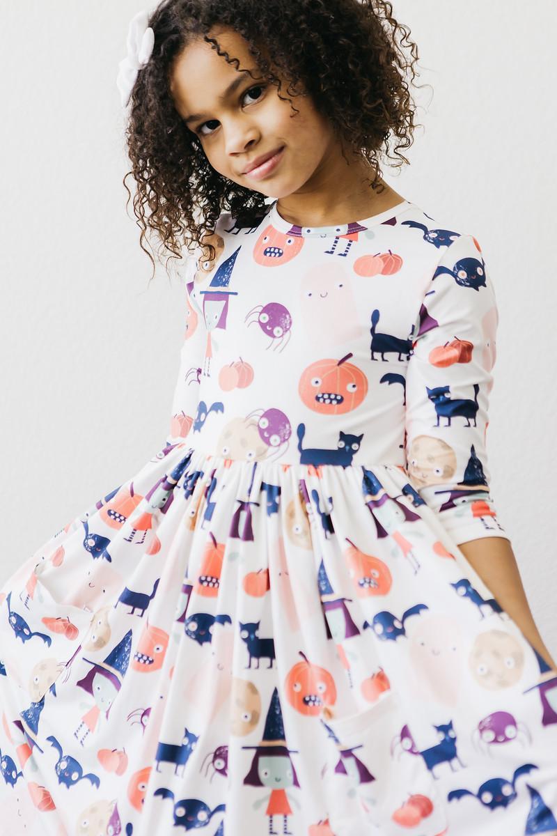 Boo Crew 3/4 Sleeve Pocket Twirl Dress - Aaria Tees Aaria Tees