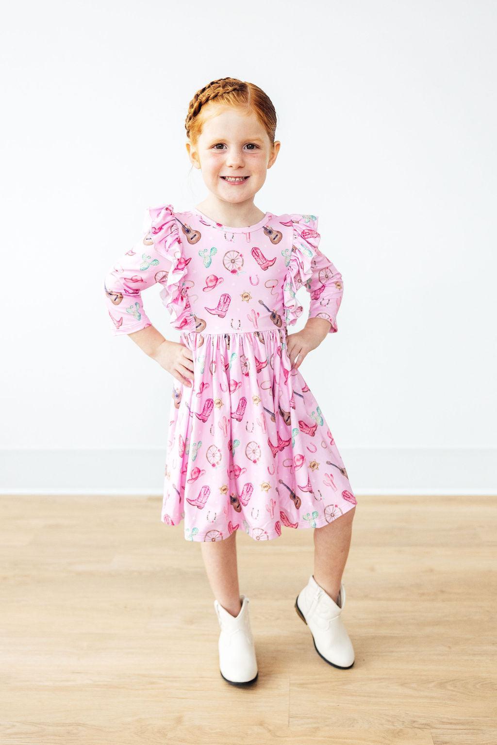 Boot Scootin' 3/4 Sleeve Ruffle Twirl Dress - Aaria Tees Aaria Tees