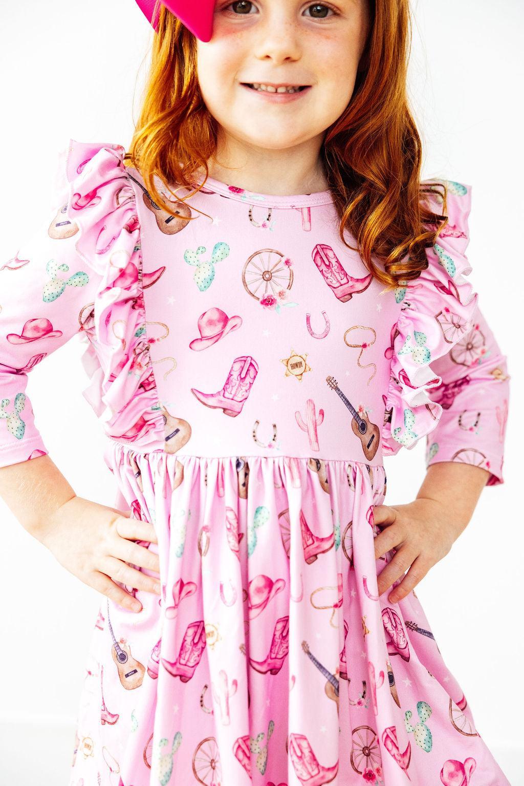 Boot Scootin' 3/4 Sleeve Ruffle Twirl Dress - Aaria Tees Aaria Tees