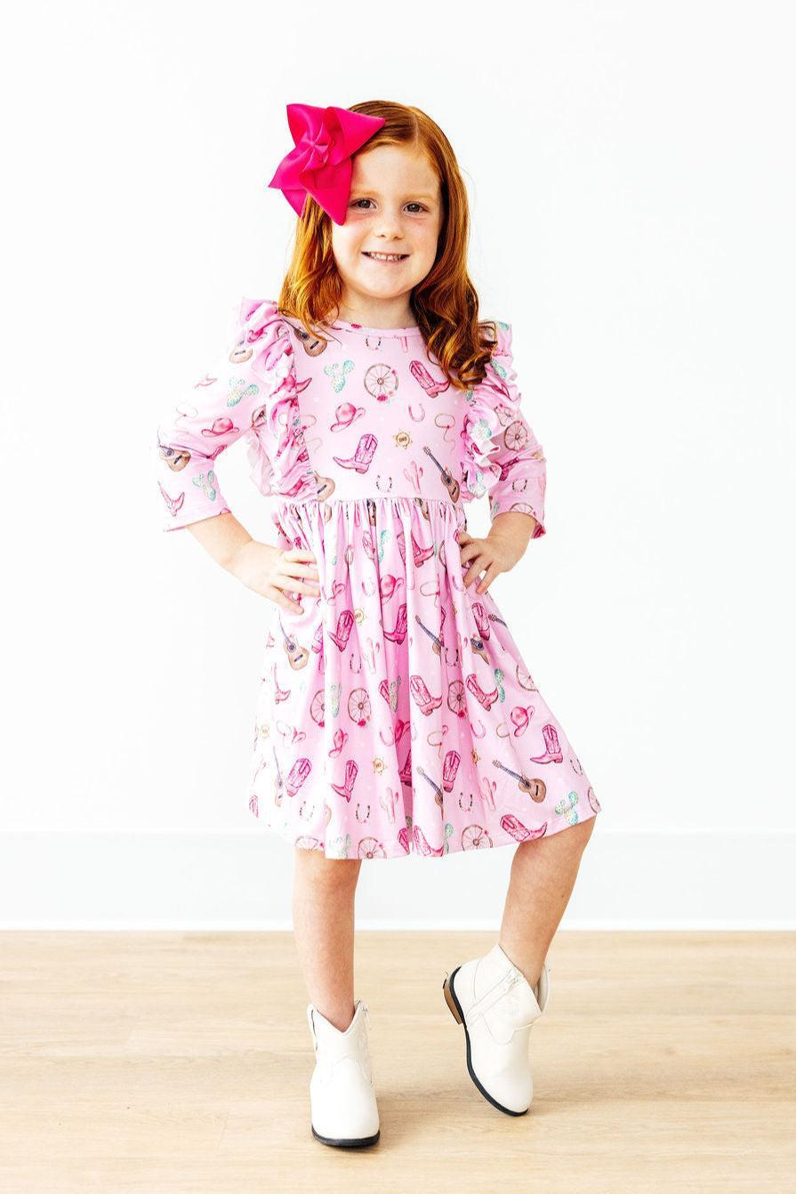 Boot Scootin' 3/4 Sleeve Ruffle Twirl Dress - Aaria Tees Aaria Tees