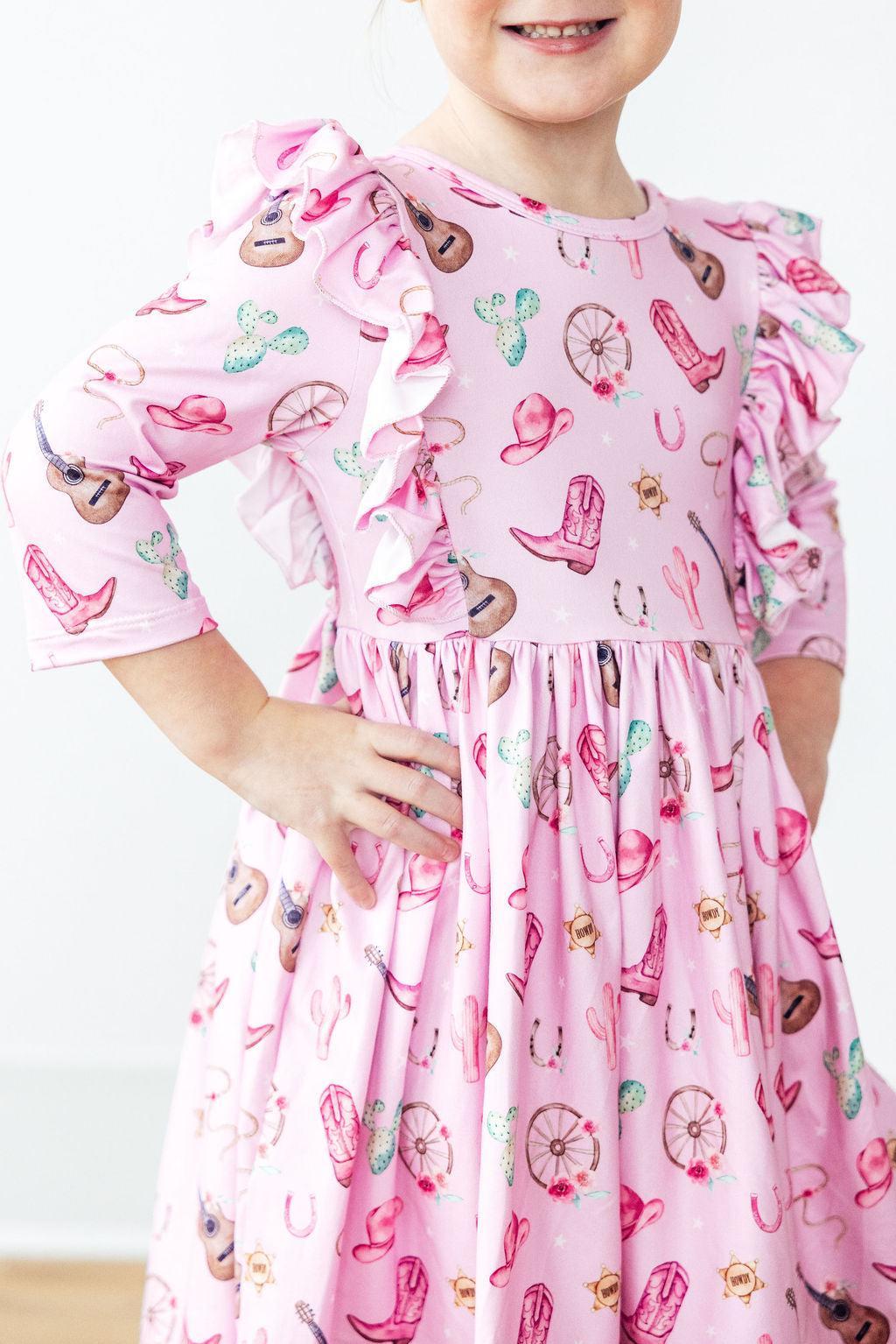 Boot Scootin' 3/4 Sleeve Ruffle Twirl Dress - Aaria Tees