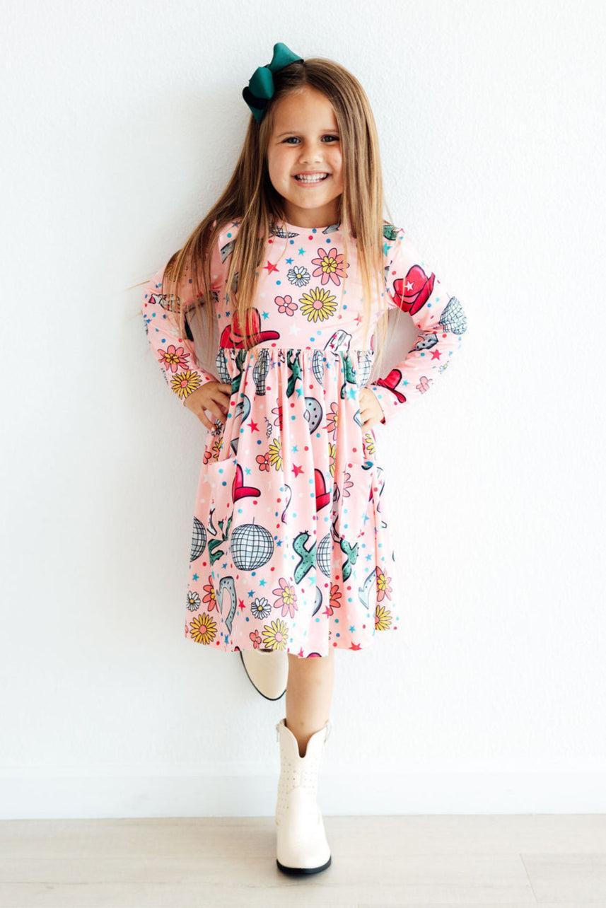 Boots & Bling L/S Pocket Twirl Dress - Aaria Tees Aaria Tees