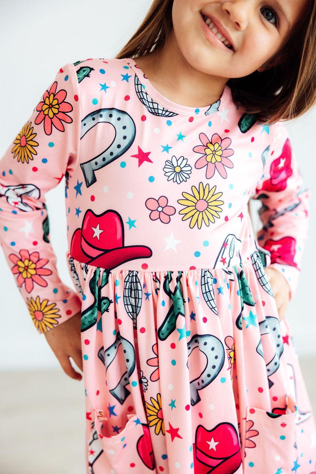 Boots & Bling L/S Pocket Twirl Dress - Aaria Tees Aaria Tees