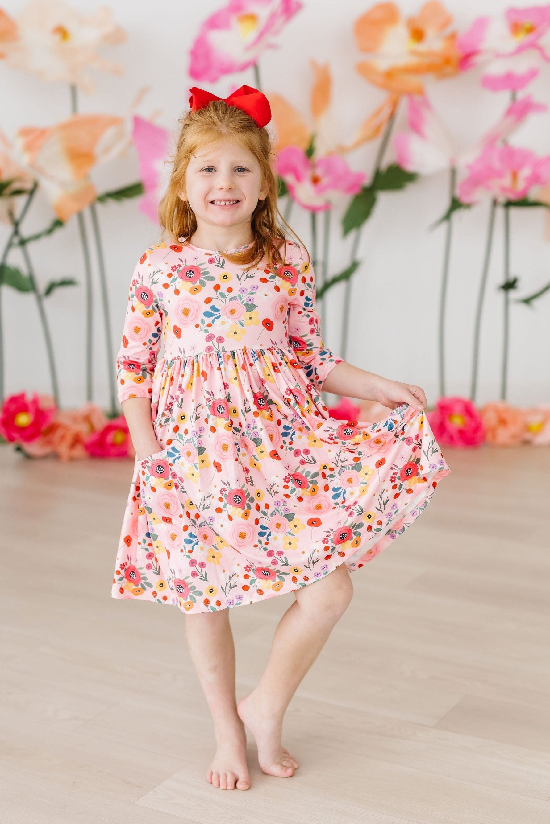 SALE Bouquet Beauty 3/4 Sleeve Pocket Twirl Dress - Aaria Tees Aaria Tees