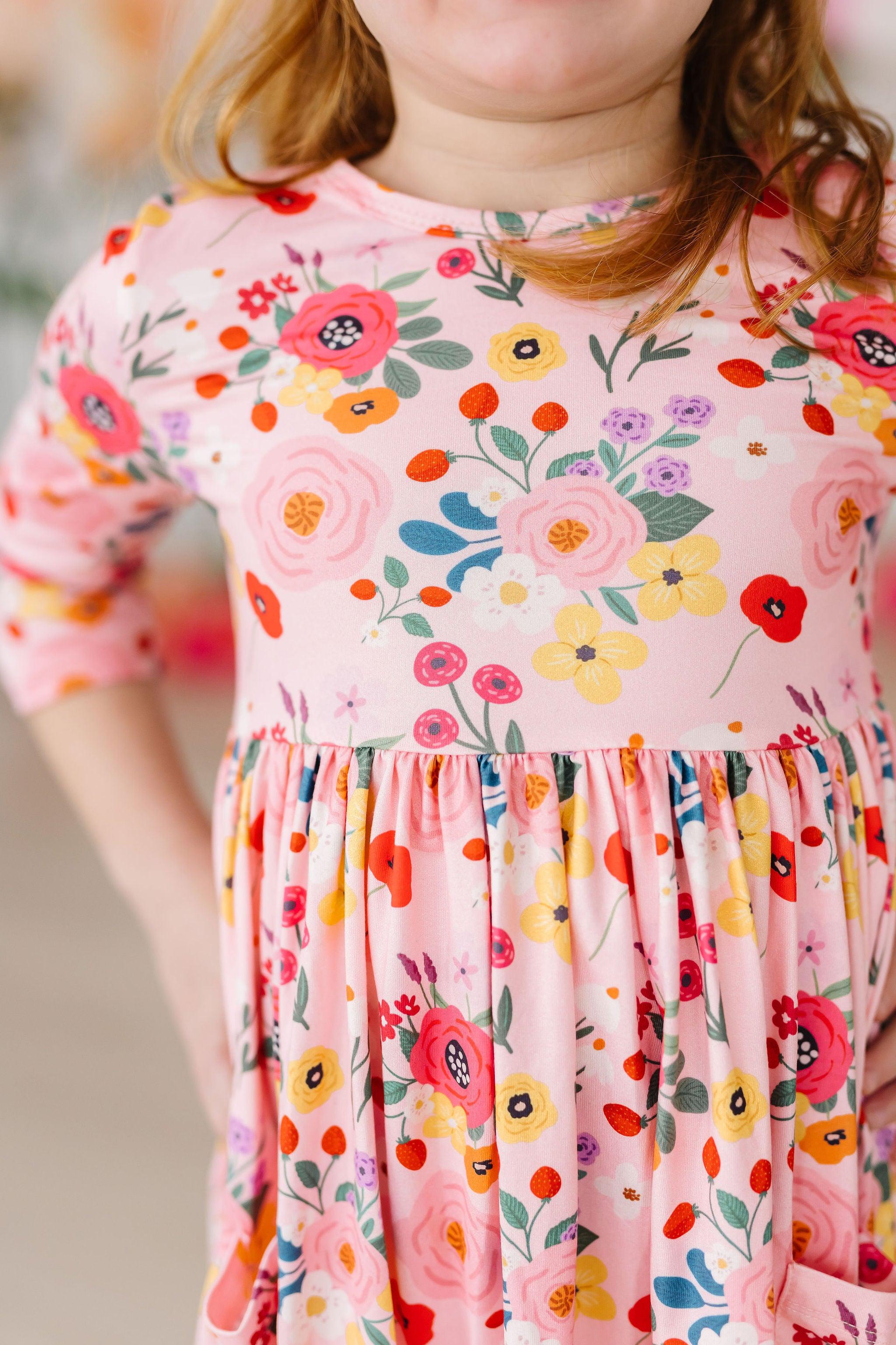 SALE Bouquet Beauty 3/4 Sleeve Pocket Twirl Dress - Aaria Tees Aaria Tees