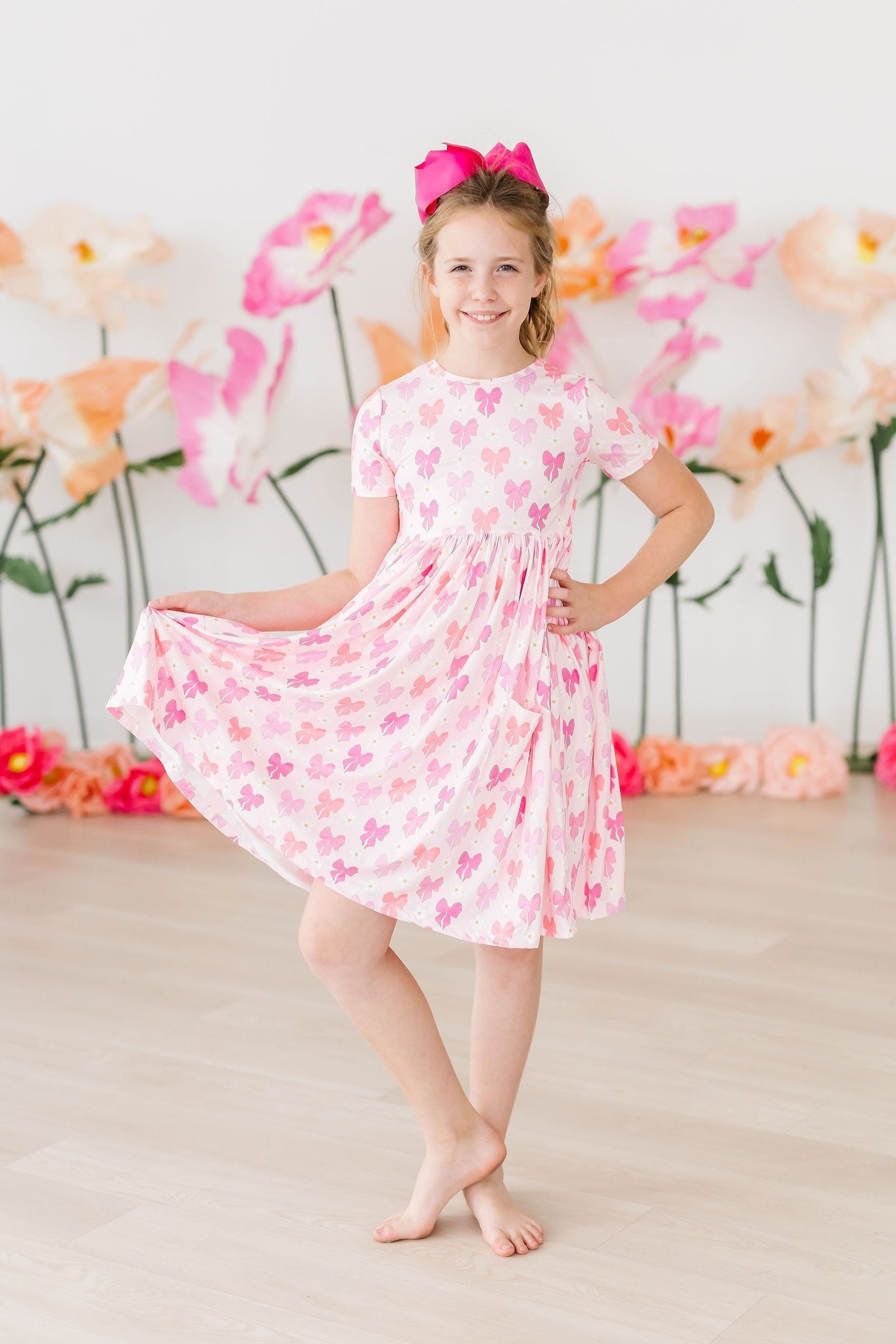 Bow Beauty S/S Pocket Twirl Dress - Aaria Tees Aaria Tees