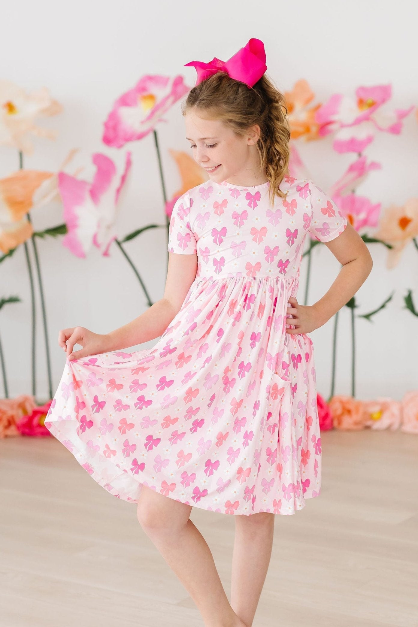 Bow Beauty S/S Pocket Twirl Dress - Aaria Tees Aaria Tees