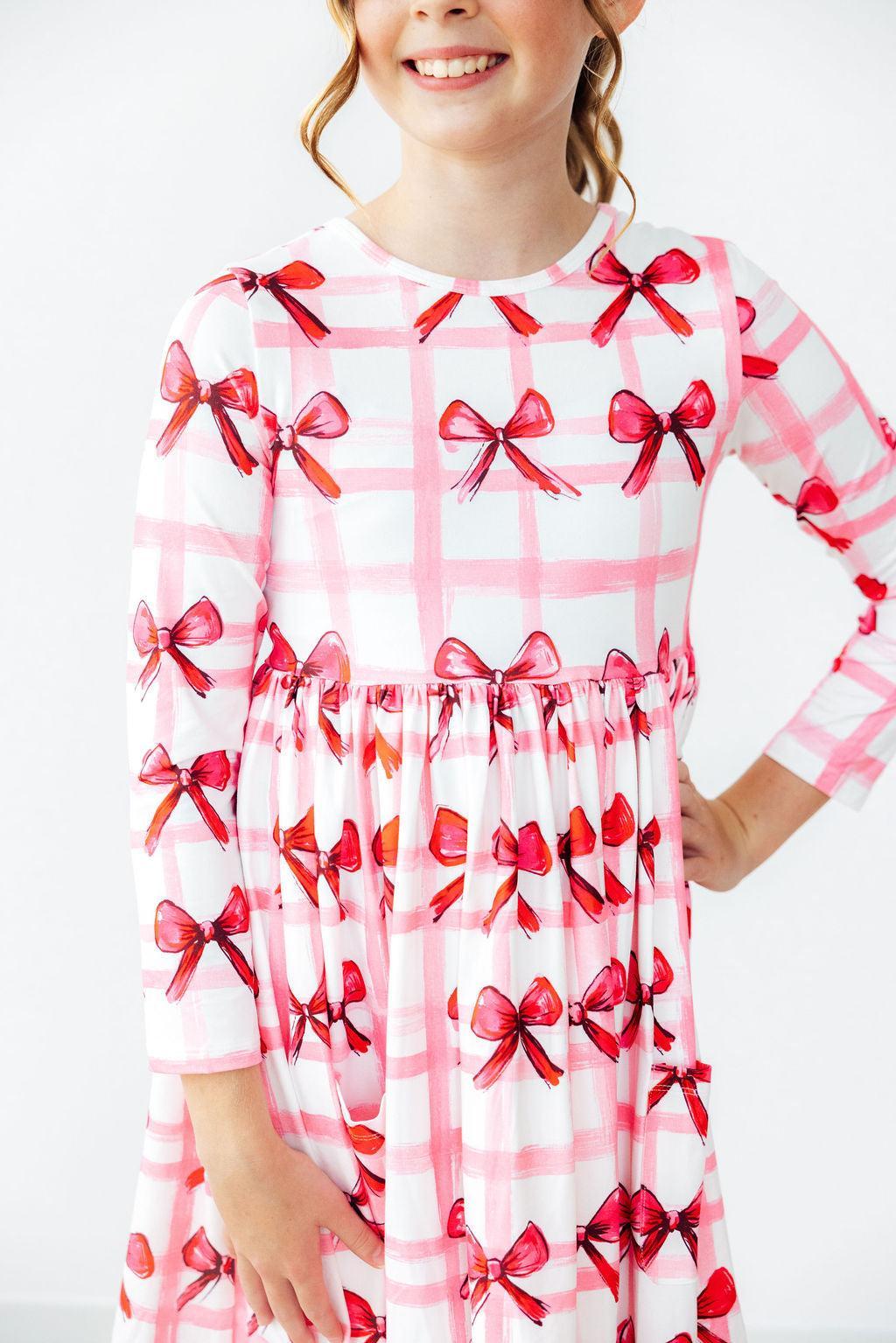 Bow La La L/S Pocket Twirl Dress - Aaria Tees