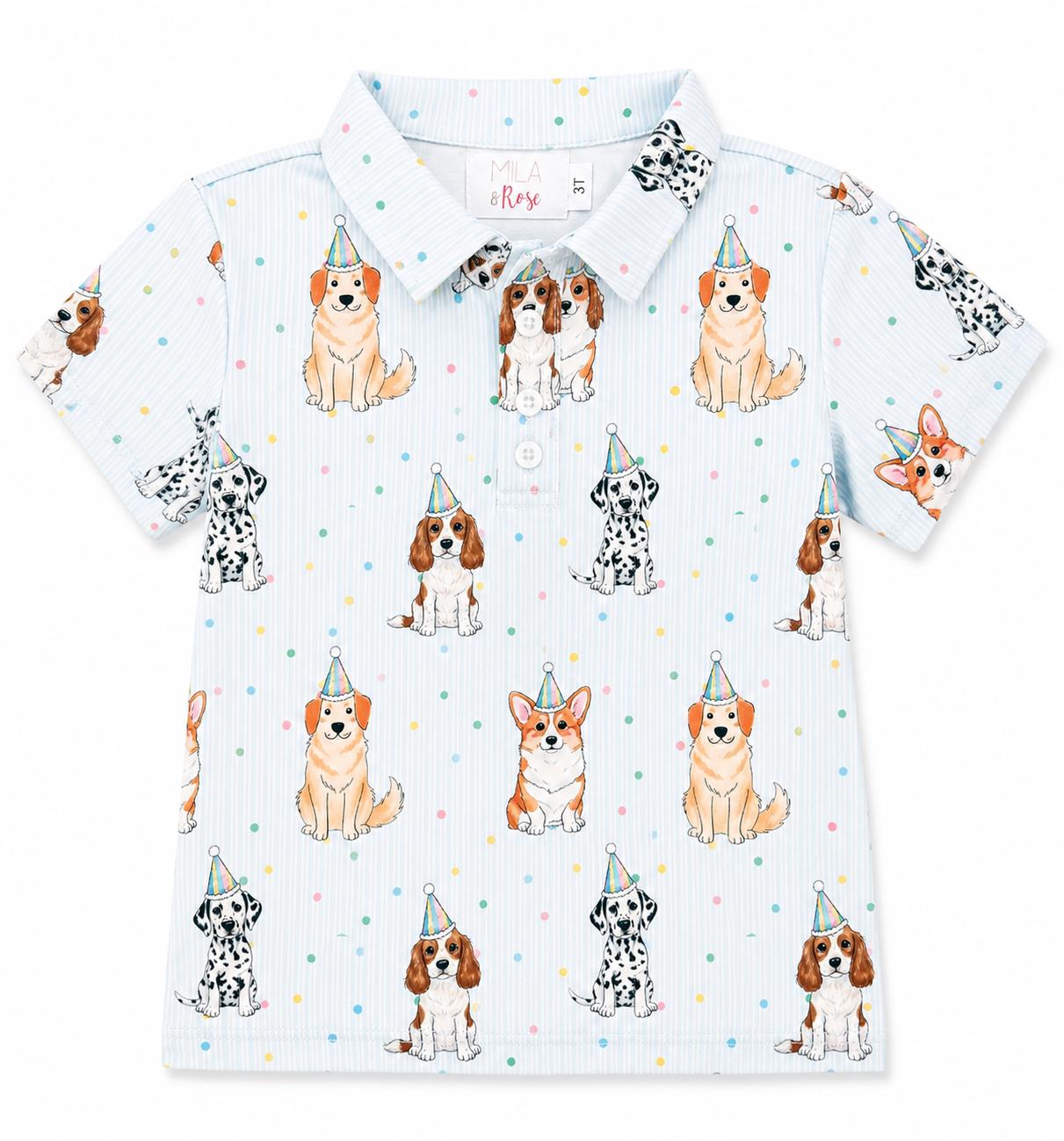 Boys Party Pups S/S Polo - Aaria Tees Aaria Tees