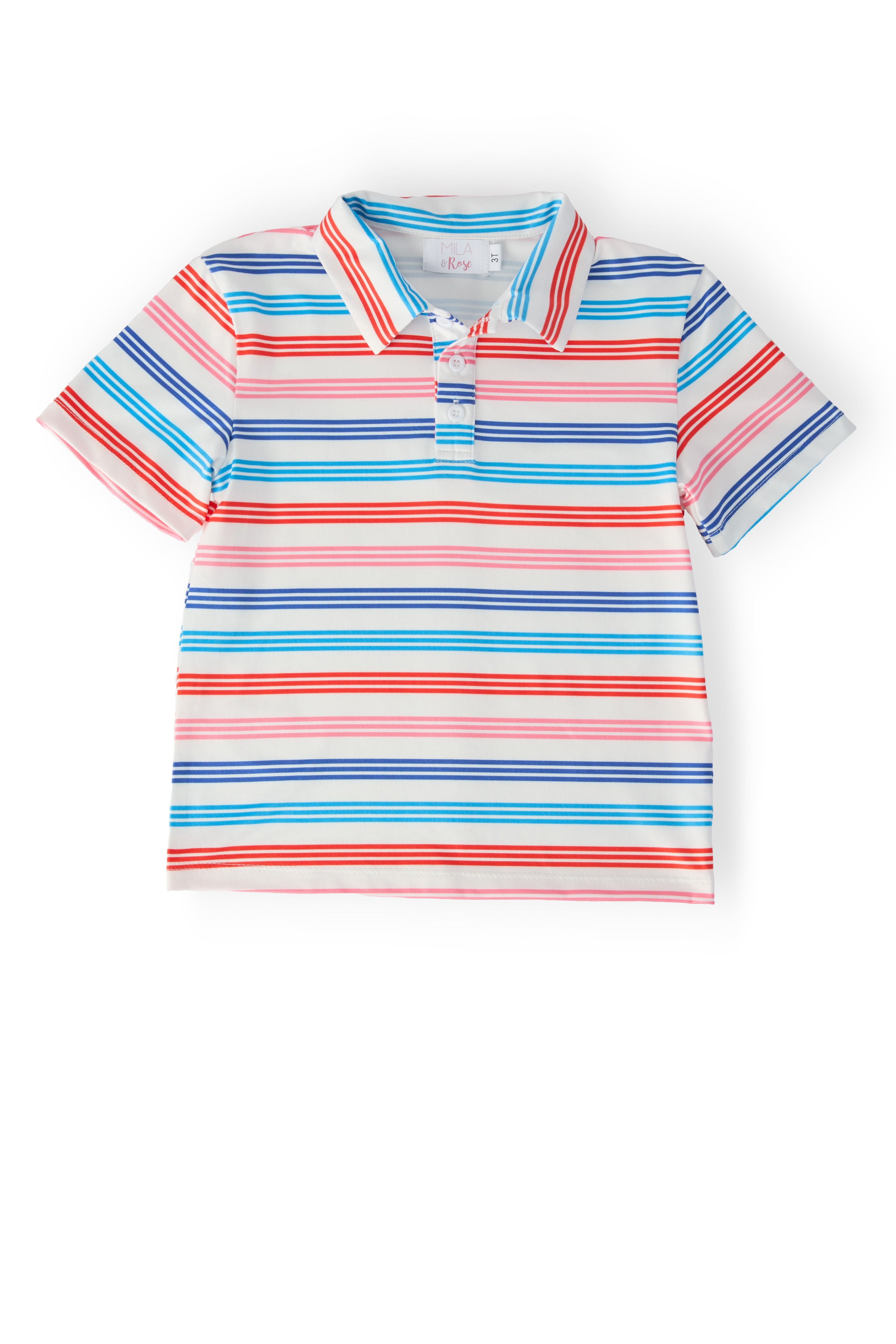 Boys Red, White & Stripe S/S Polo - Aaria Tees Aaria Tees