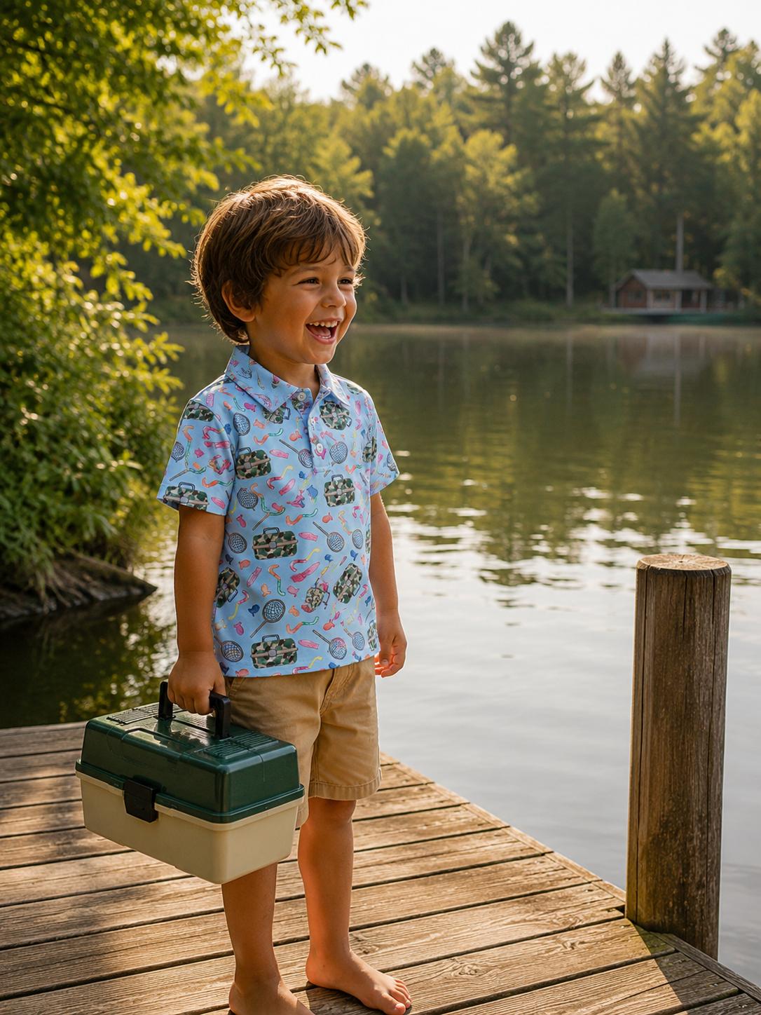 Boys Fishing Snacks S/S Polo - Aaria Tees Aaria Tees
