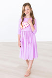 Bright Lilac 3/4 Sleeve Pocket Twirl Dress - Aaria Tees Aaria Tees