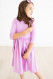 Bright Lilac 3/4 Sleeve Pocket Twirl Dress - Aaria Tees Aaria Tees