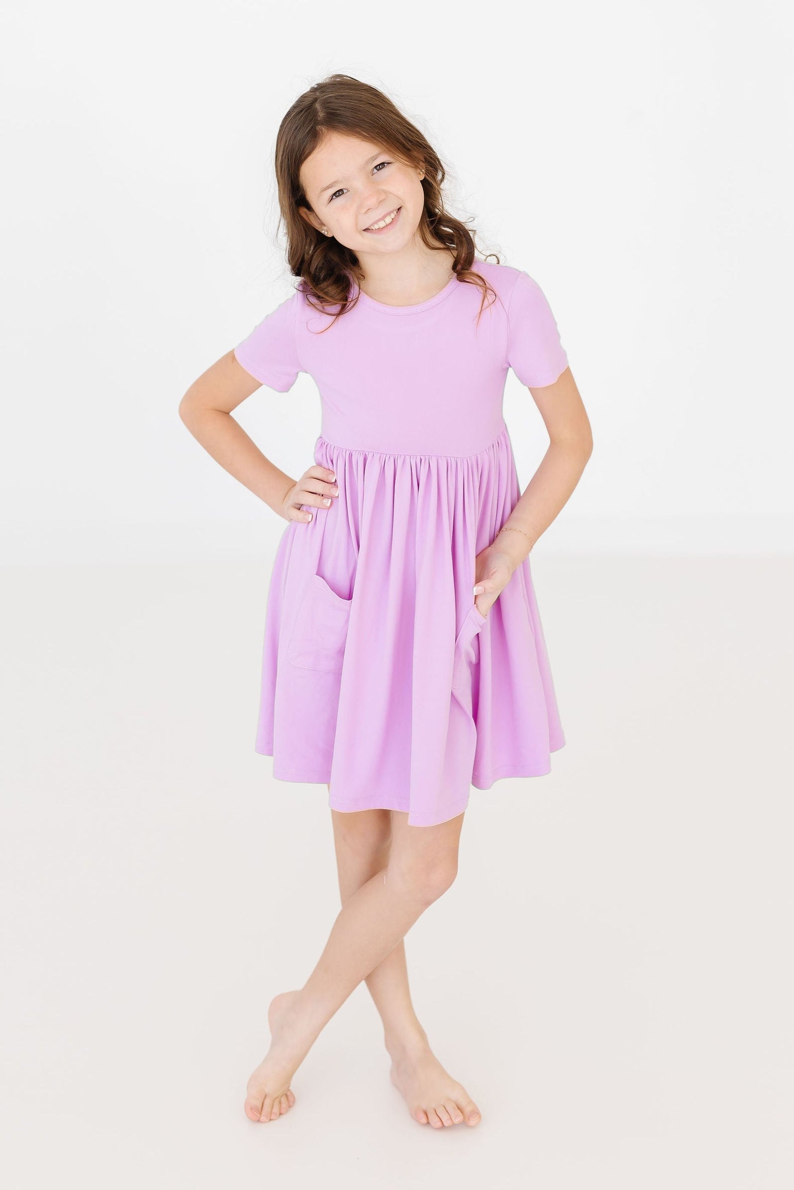 Bright Lilac S/S Pocket Twirl Dress - Aaria Tees Aaria Tees