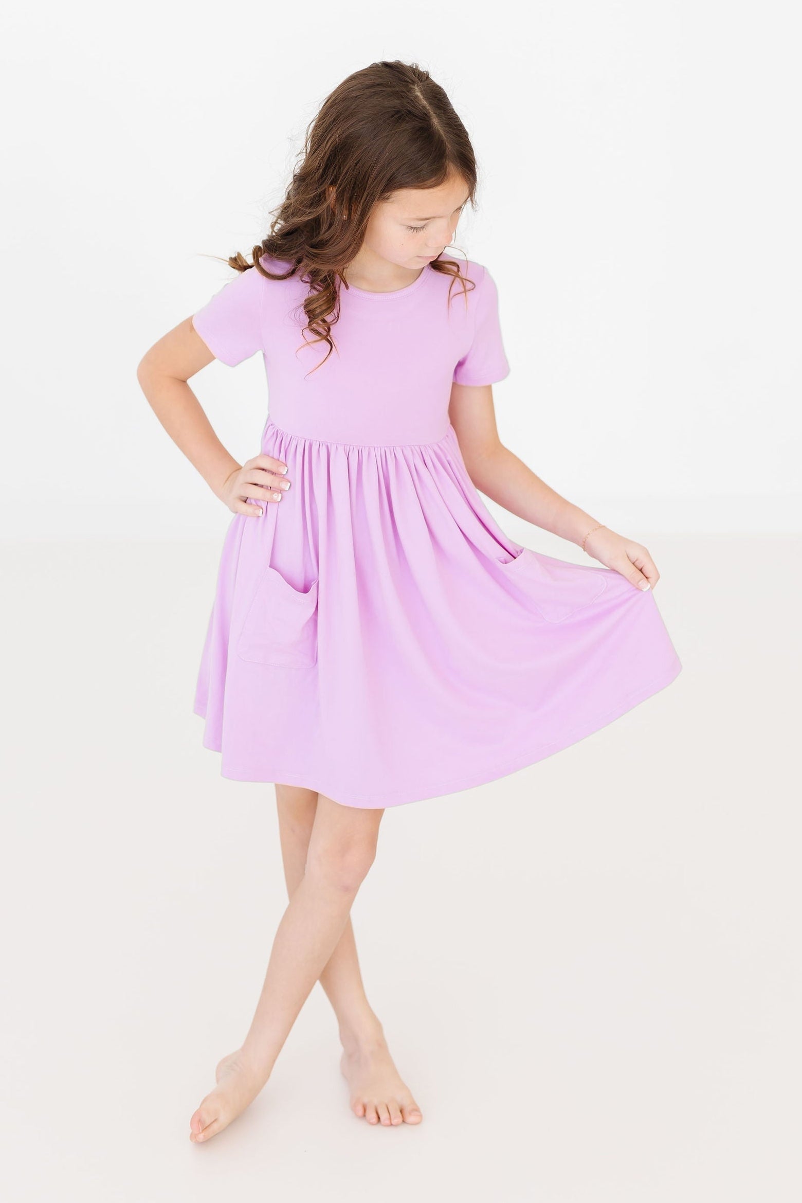 Bright Lilac S/S Pocket Twirl Dress - Aaria Tees Aaria Tees