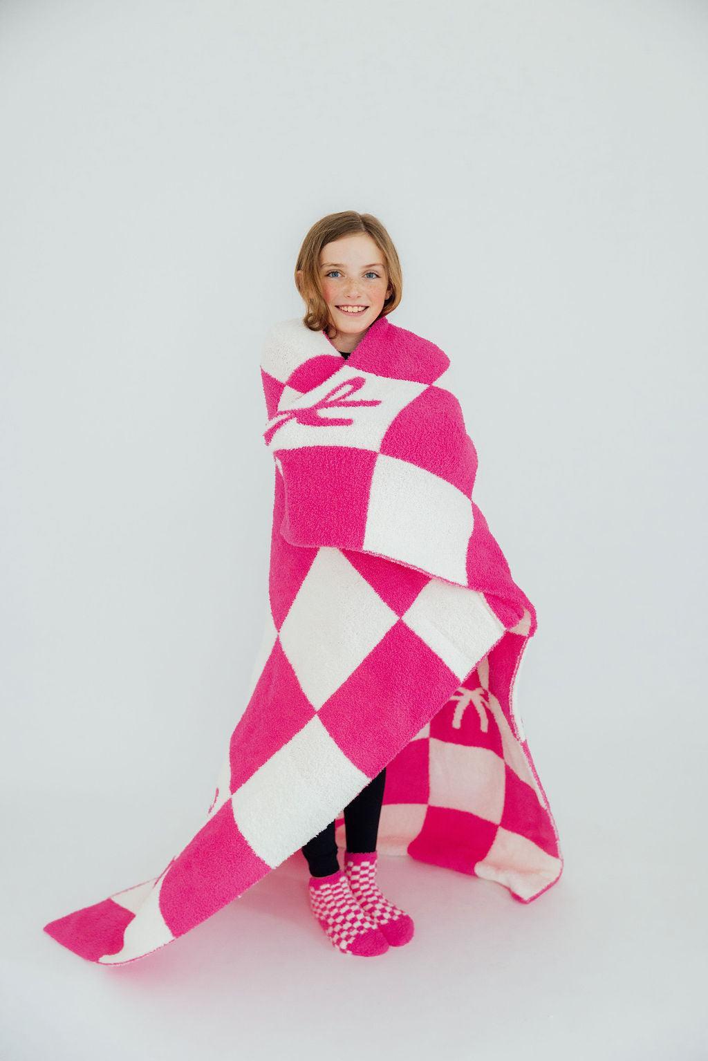 Bright Pink Checker Bow Cozy Blanket - Aaria Tees Aaria Tees