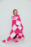 Bright Pink Checker Bow Cozy Blanket - Aaria Tees Aaria Tees