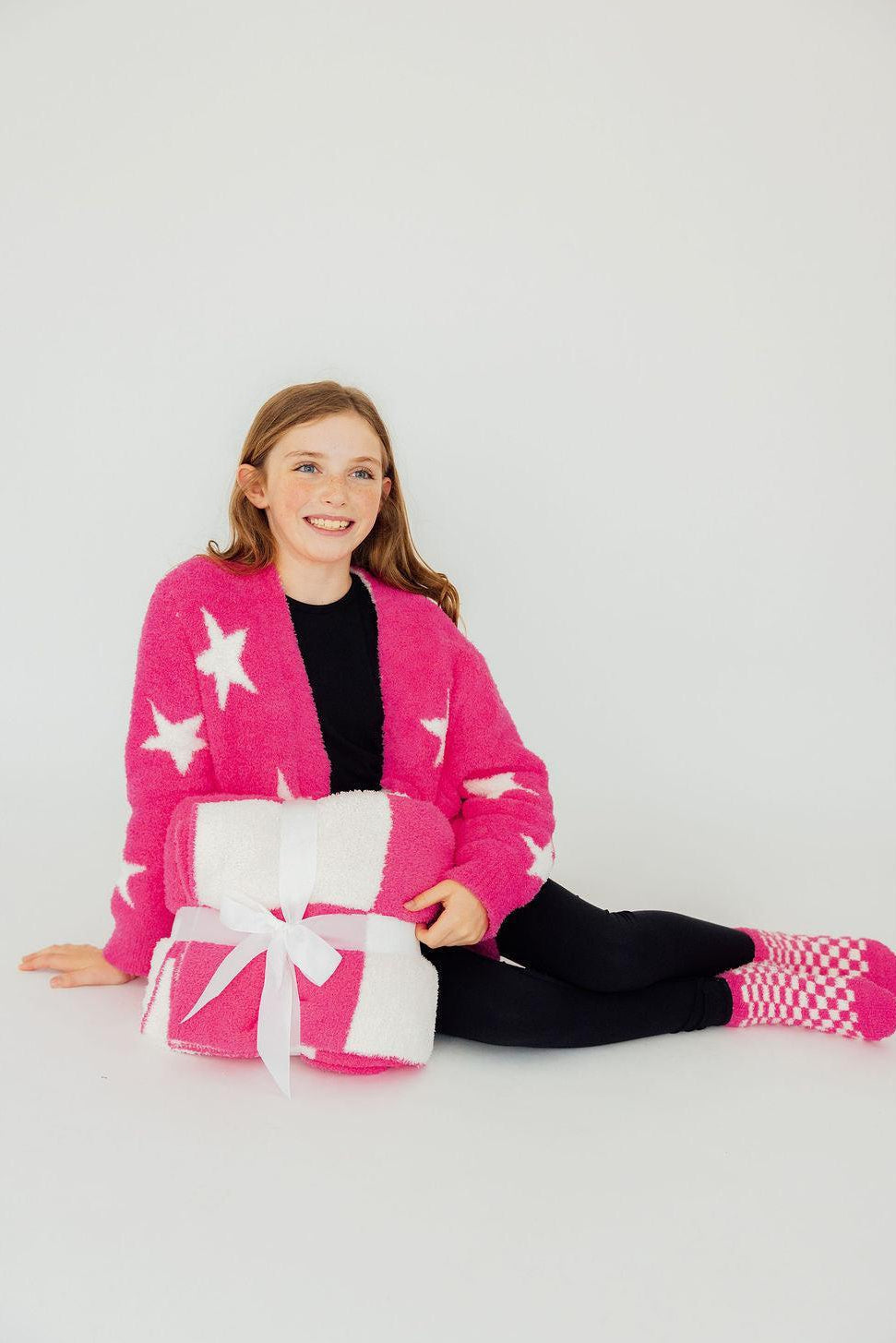 Bright Pink Checker Bow Cozy Blanket - Aaria Tees Aaria Tees