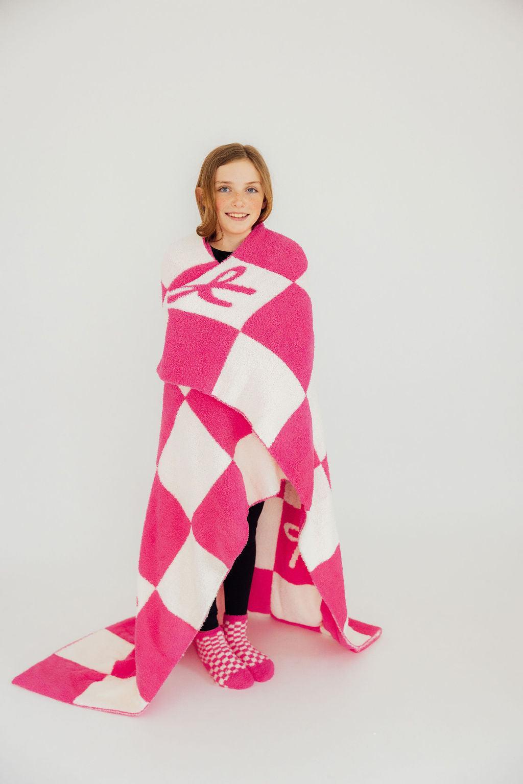 Bright Pink Checker Bow Cozy Blanket - Aaria Tees Aaria Tees