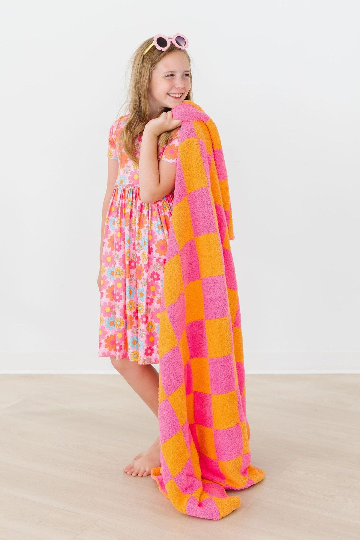 Bright Pink/Orange Checker Cozy Blanket - Aaria Tees