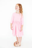 Bubblegum Pink 3/4 Sleeve Pocket Twirl Dress - Aaria Tees Aaria Tees
