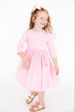 Bubblegum Pink 3/4 Sleeve Pocket Twirl Dress - Aaria Tees Aaria Tees